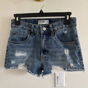 Distressed Blue Denim Shorts